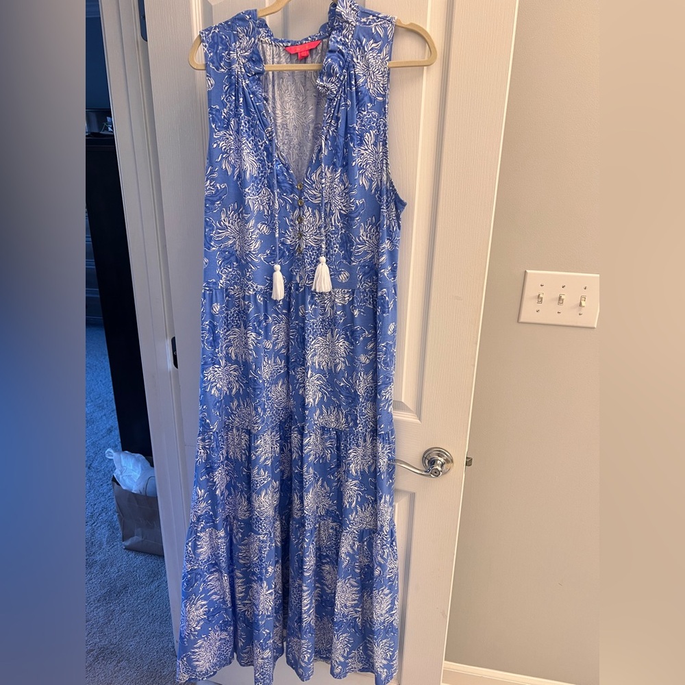Lilly Pulitzer Blue and White Floral Maxi Dress